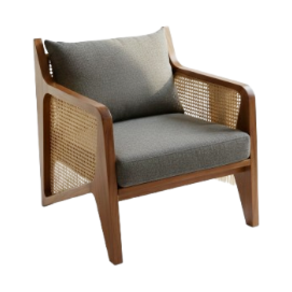 Teak and Cane Accent Chair