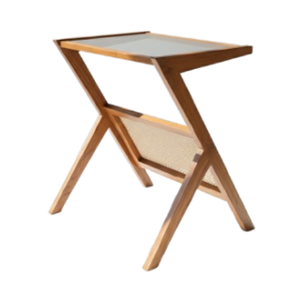 Frame Console / Side Table (Glass Top, Cane Panel)