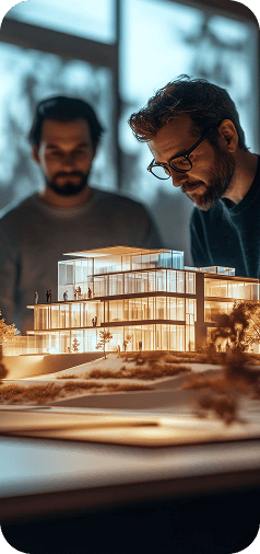 Architects reviewing a building model